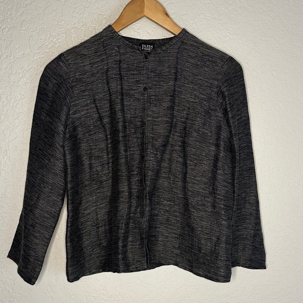 Eileen Fisher Grey Cardigan Sweater Linen Minimalist Preppy Classic Small Petite